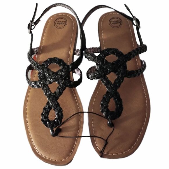NWT Black Braided Rope Sandals sz 3 Big Girls Wonder Nation - Picture 1 of 5
